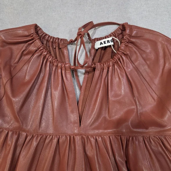 AERON NWT Genuine Leather Trapeze Long Sleeve VNeck Luxurious Dress 38 US 6 - Picture 5 of 15